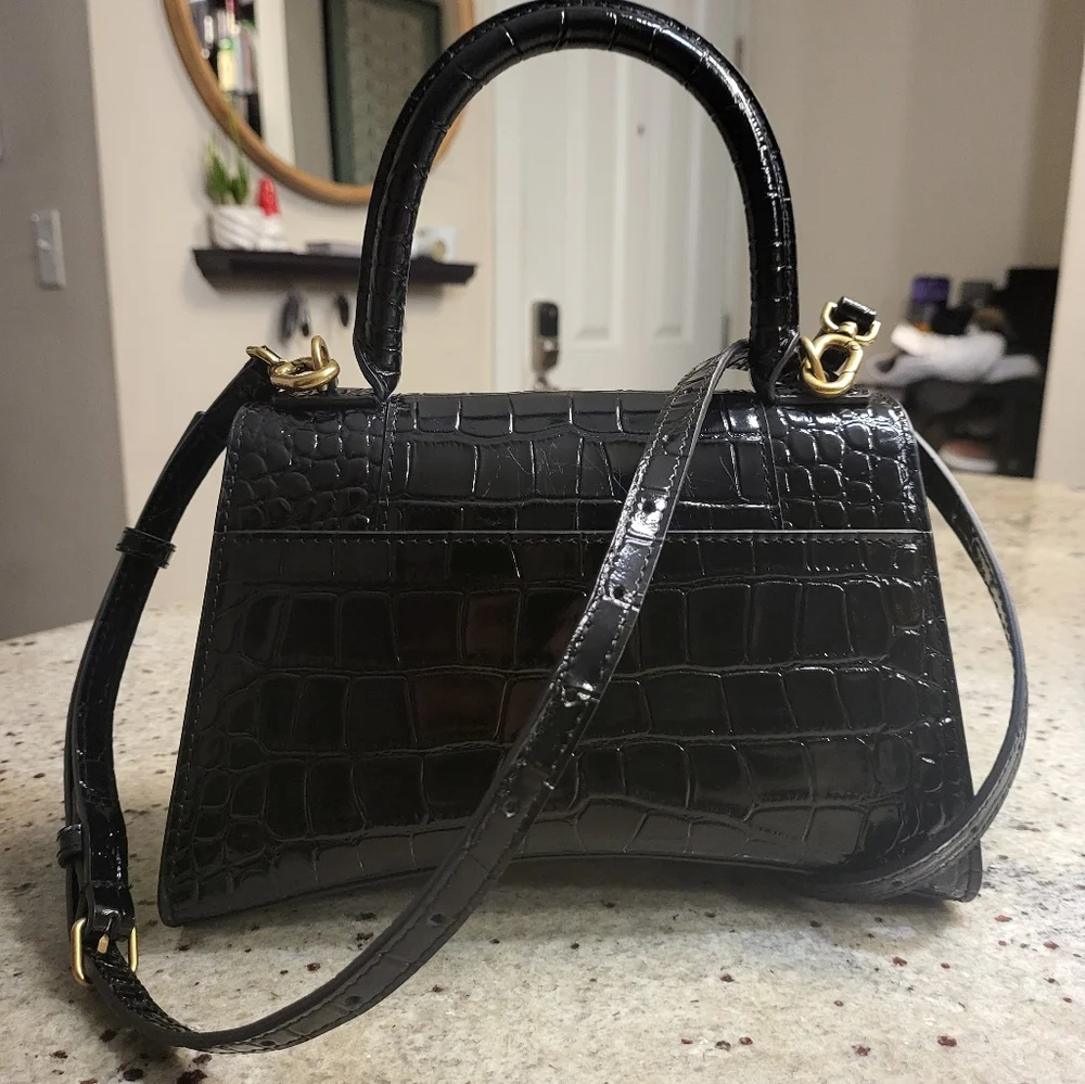 Balenciaga Hourglass Small Croc-Embossed Top-Handle Bag - Picture 2 of 10
